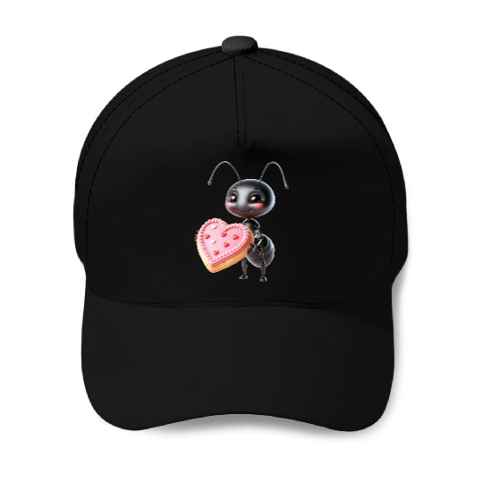 Ant With Heart Cookie Valentine's Day Greeting Baseball Caps