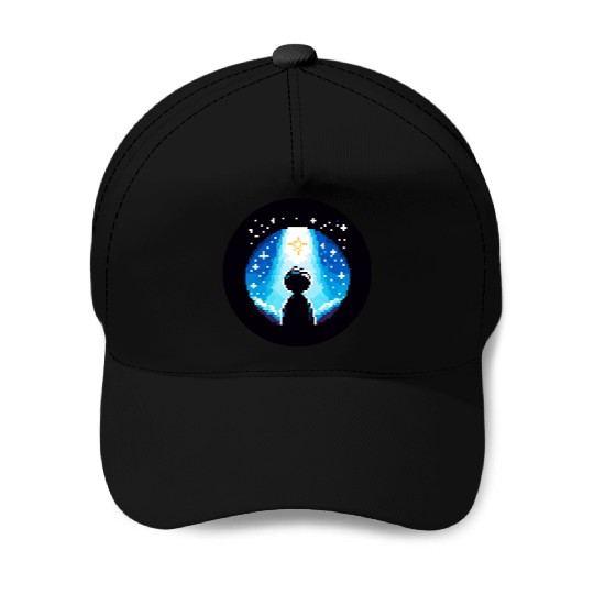 Digital Night Sky - 8-Bit Childhood Dreams Baseball Caps