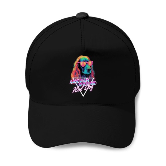 Retro Wave Afghan Hound Hot Dog Baseball Caps
