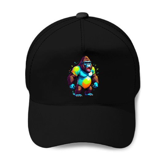 Cartoonish Gorilla Baseball Caps