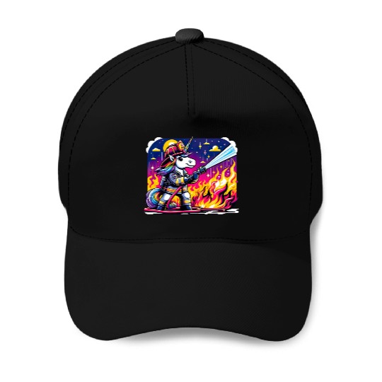 Funny unicorn as a firefighter for a little Baseball Caps
