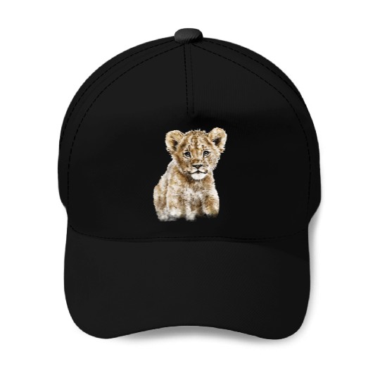 Baby Lion Cub Watercolor Painting Portrait Baseball Caps