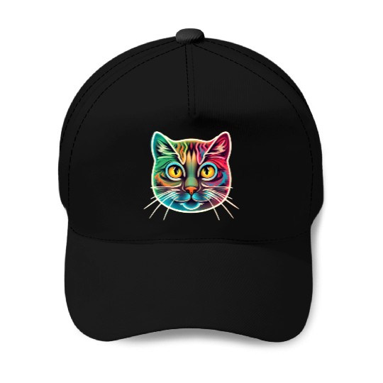 cat face neon design Baseball Caps