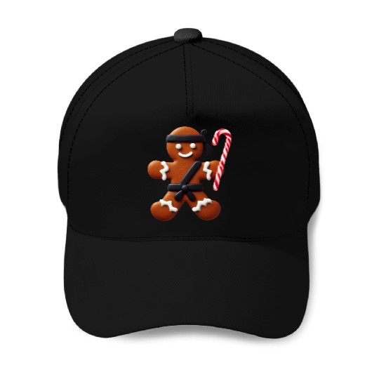 Funny Ninja Gingerbread Man Cookie Candy Cane Baseball Caps