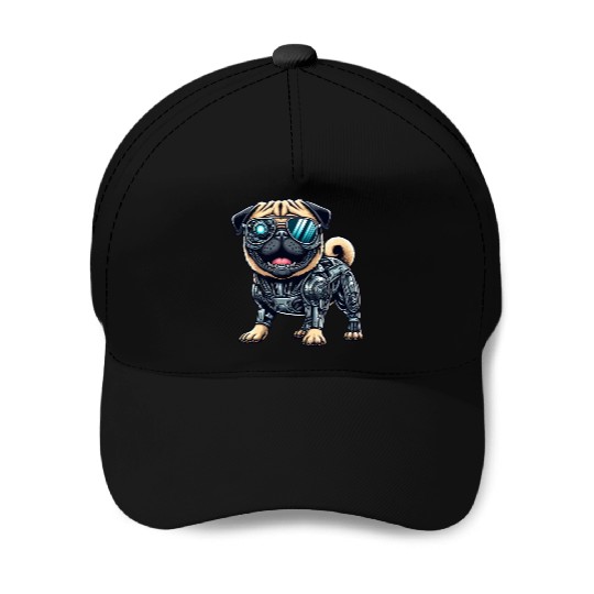 Pug Cyborg - Bionic Robot Dog Baseball Caps