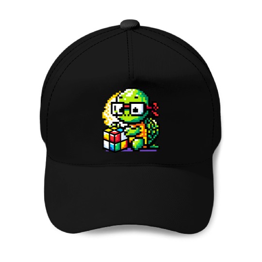 Rubik's Cube & Pixel Turtle - A Brainy Challenge Baseball Caps