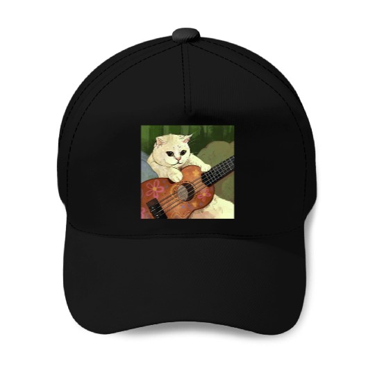 Cat Guitar Player Meme Guitarist Kitty Funny Music Baseball Caps