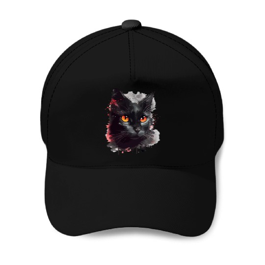 Black Cat Japanese Watercolor Mystery Gaze Baseball Caps