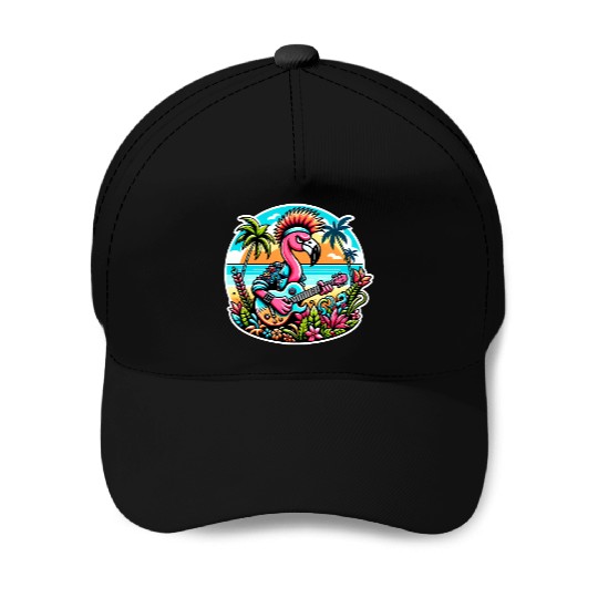 Flamingo Rockstar: Tropical Punk Fusion Baseball Caps
