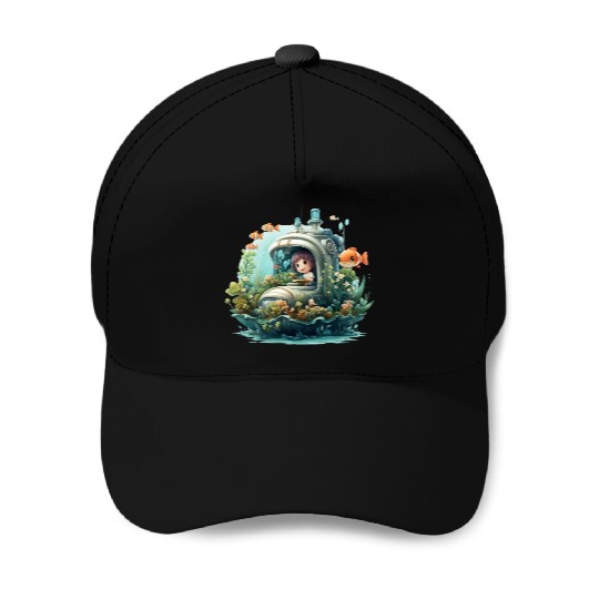 A delightful kawaii book submarine exploring Baseball Caps
