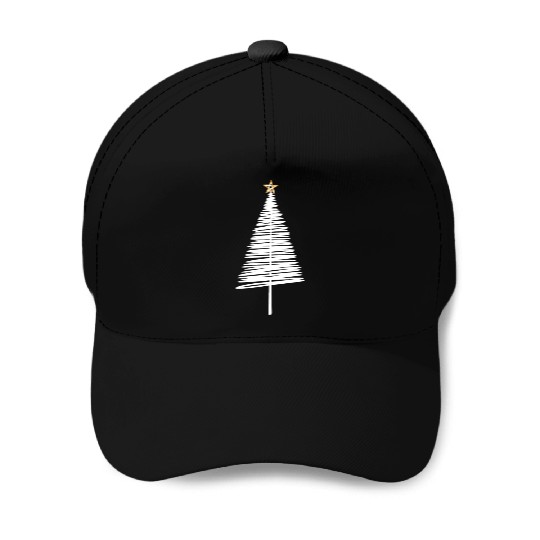 White Christmas Tree Brushstroke with Golden Star Baseball Caps