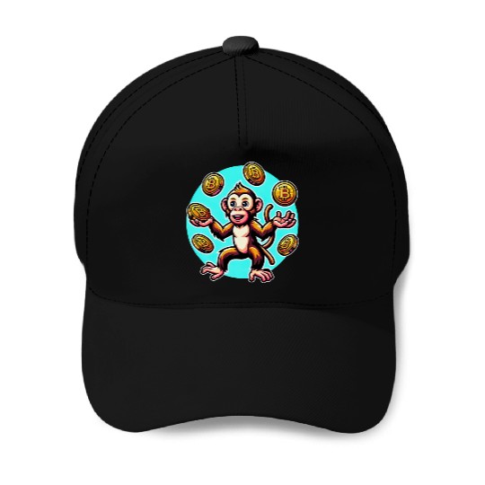 Bitcoin Juggling Monkey - Digital Art Baseball Caps