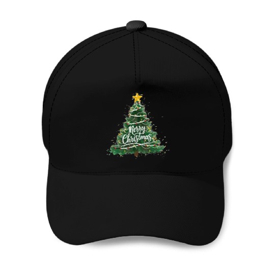 Watercolor Christmas Tree Baseball Caps