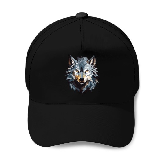 Majestic Wolf Face Illustration Baseball Caps