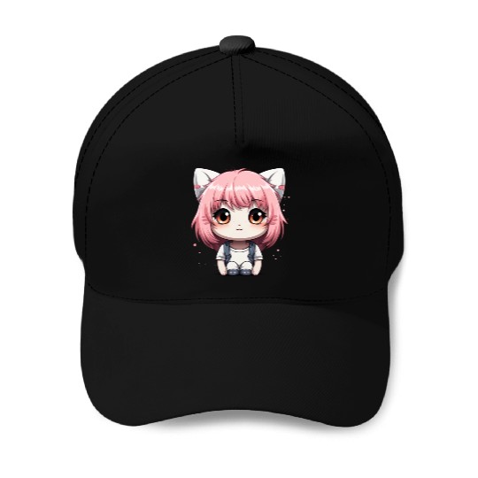 kawaii cat face with cat head Baseball Caps