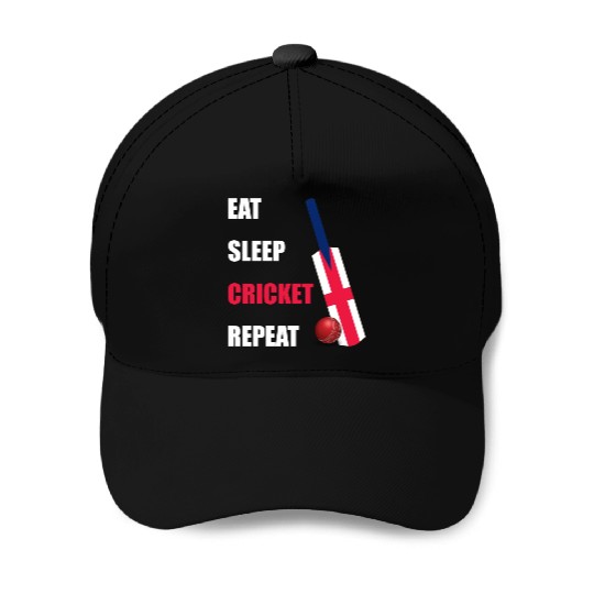 Eat Sleep Cricket Repeat England Flag Cricket Bat Baseball Caps