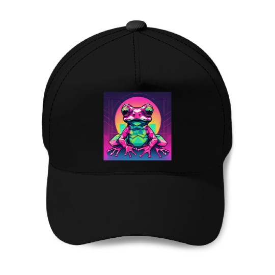 Geometric Synthwave Frog Baseball Caps