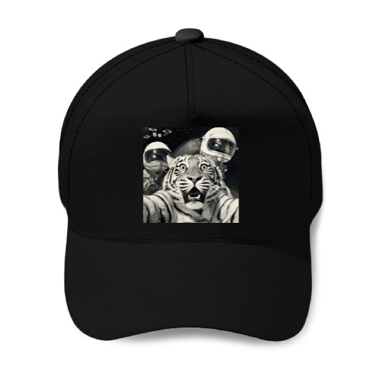 Funny Graphic Baseball Caps Tiger Selfie with Alien UFOs