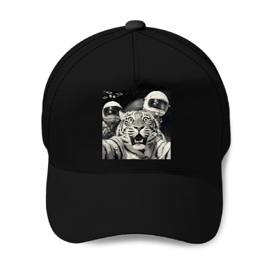 Funny Graphic Baseball Caps Tiger Selfie with Alien UFOs
