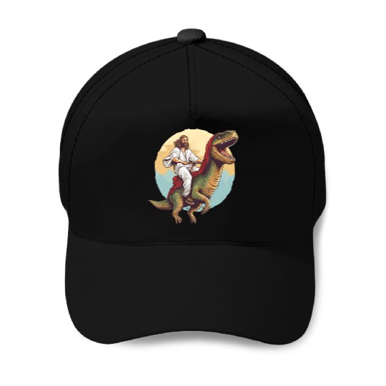 Jesus Riding a Dinosaur Meme Dino Lover Baseball Caps
