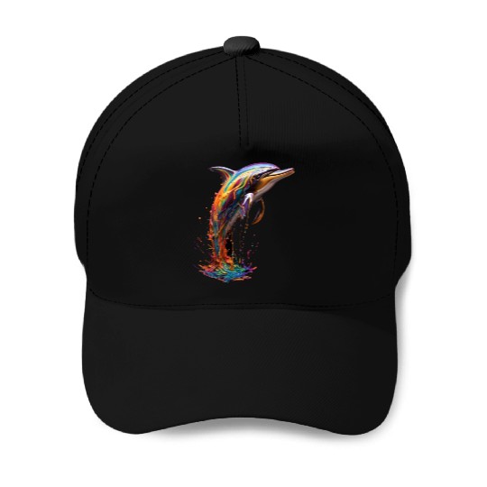 Rainbow Dolphin Baseball Caps