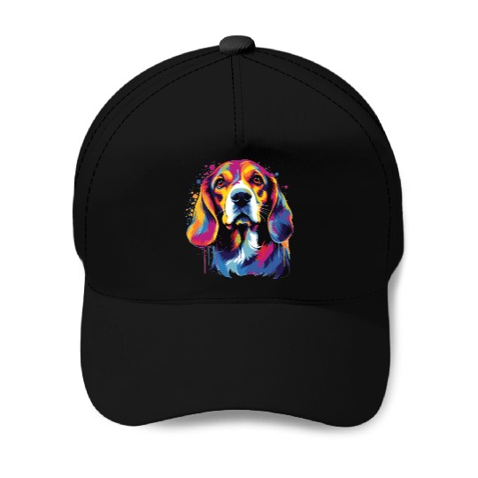 Watercolor Colorful Beagle Baseball Caps