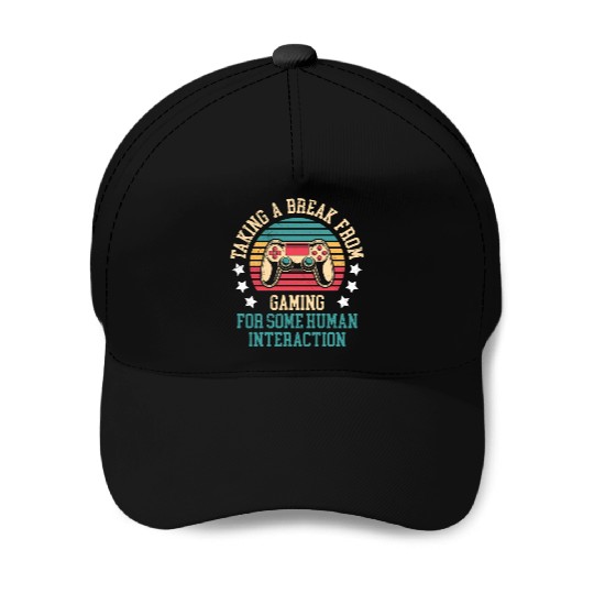 Video Player Taking Break from Gaming Controller Baseball Caps