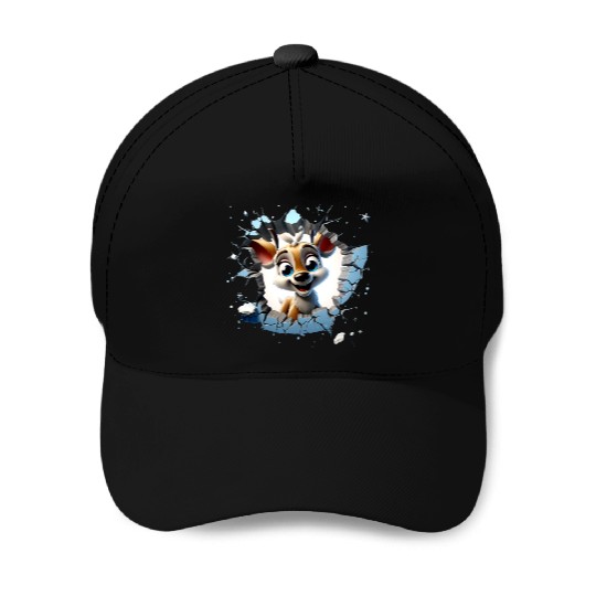 3D Peeking Santas Reindeer Baseball Caps