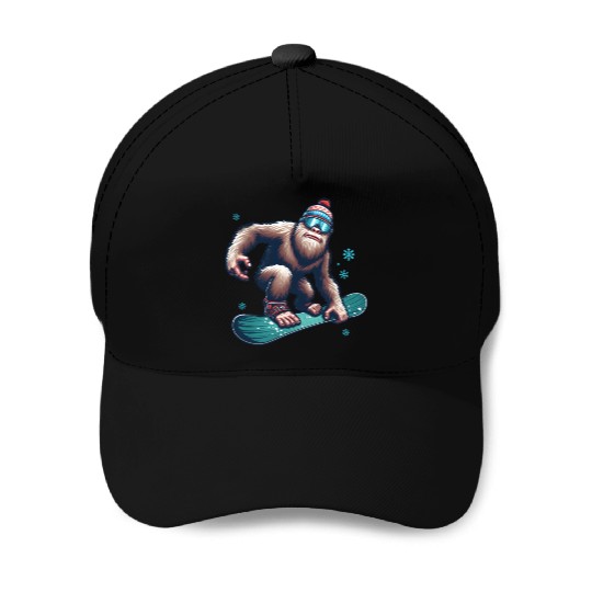 Bigfoot Snowboard Baseball Caps