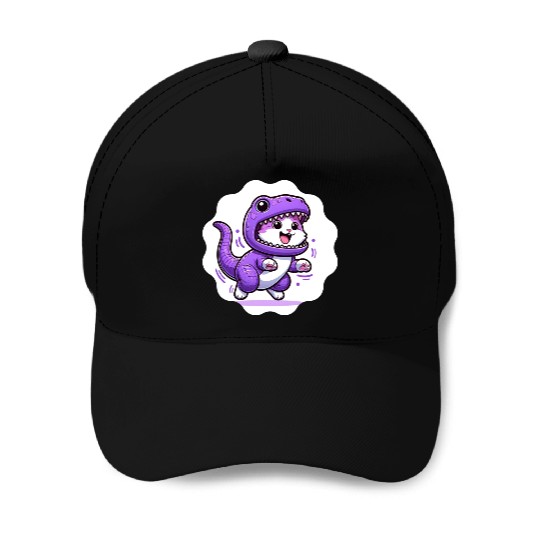 Energetic Cat in Velociraptor Costume - Playful Fe Baseball Caps