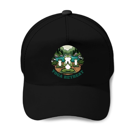 Yoga Retreat: Serene Frog Meditation Baseball Caps