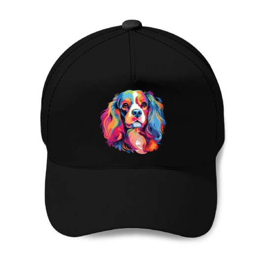 Watercolor Colorful Cavalier King Charles Spaniel Baseball Caps