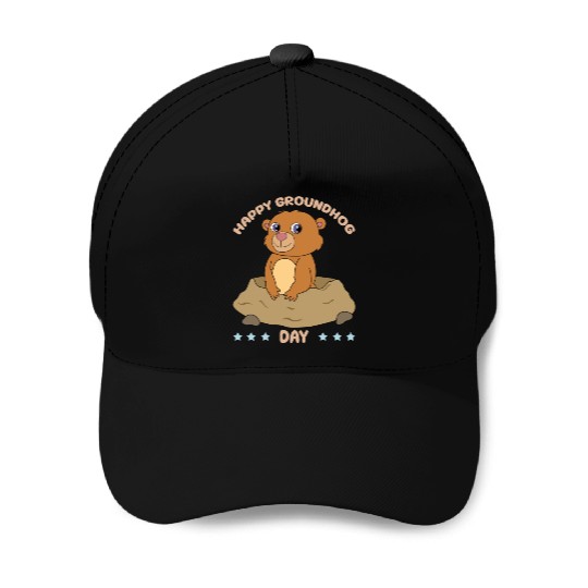 Happy Groundhog Day Cute Kawaii Groundhog Baseball Caps