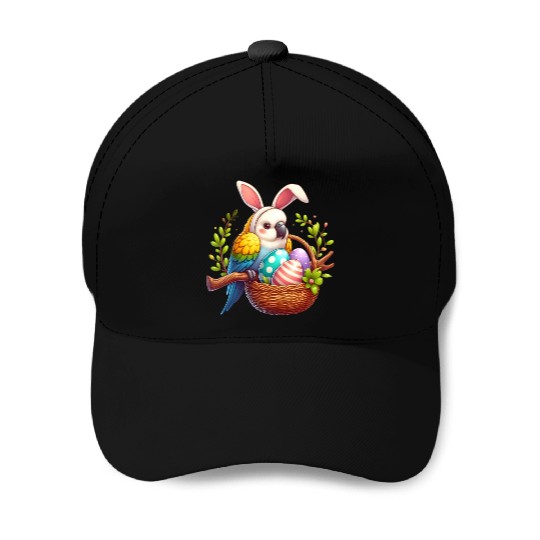 Easter parrot with bunny ears Easter eggs Baseball Caps