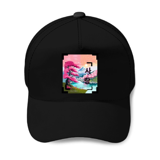 Japan Landscape With Cherry BlossomTree (Vintage) Baseball Caps