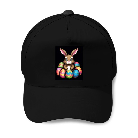 Easter Bunny Rabbit Colorful Eggs Easter Egg Hunt Baseball Caps