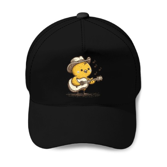 Cute Cowboy Baby Chick Playing Guitar Baseball Caps