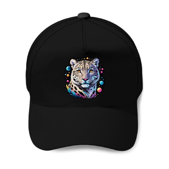 Cosmic Leopard Portrait in Space Baseball Caps