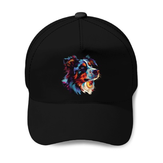 Watercolor Colorful Australian Shepherd Baseball Caps
