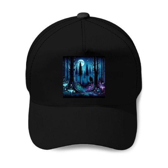 Mystic Moonlit Enchanted Forest Baseball Caps