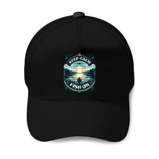 Serene Fisherman's Sunrise - Keep Calm and Fish On Baseball Caps