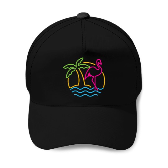 80s Vintage Miami Retro Neon Pink Flamingo Baseball Caps