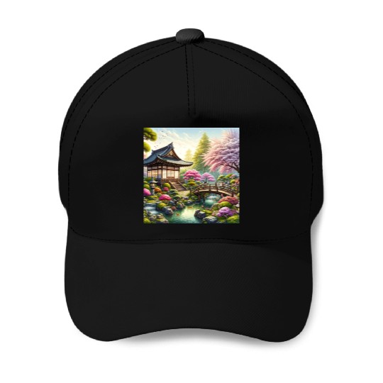Spring Serenity in Japanese Garden Baseball Caps
