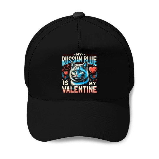 Russian Blue Cat Love Cute Valentine's for Cat lov Baseball Caps