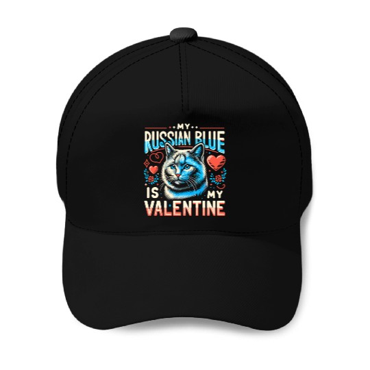 Russian Blue Cat Love Cute Valentine's for Cat lov Baseball Caps