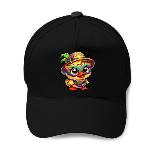 Mardi Gras Comic Duck Baseball Caps