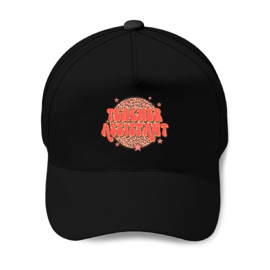 Retro Groovy Leopard Teacher Assistant Baseball Caps