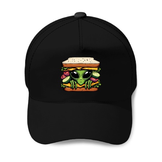 Alien Hiding in a Sandwich Baseball Caps