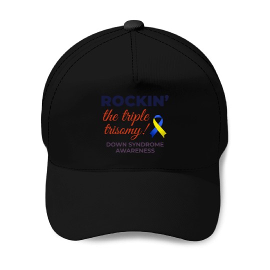 Down Syndrome Awareness Triple Trisomy Rock Baseball Caps
