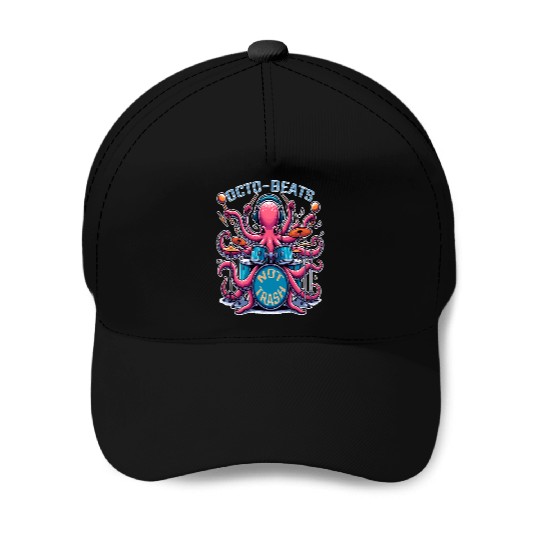 Octo Beats Not Trash, Eco Friendly Octopus Drummer Baseball Caps
